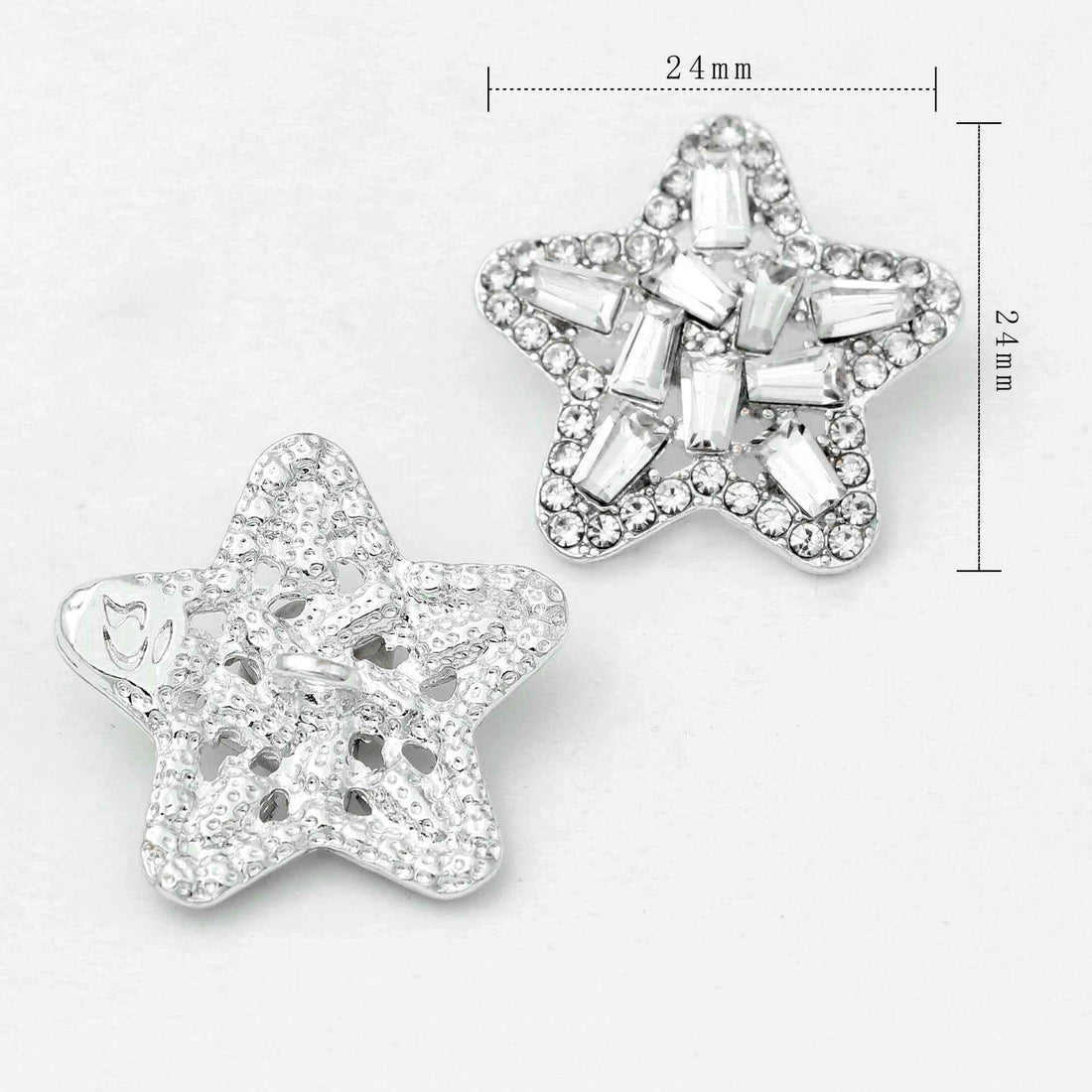 Rhinestone star shank buttons: silver clear stones and black stones, star shape