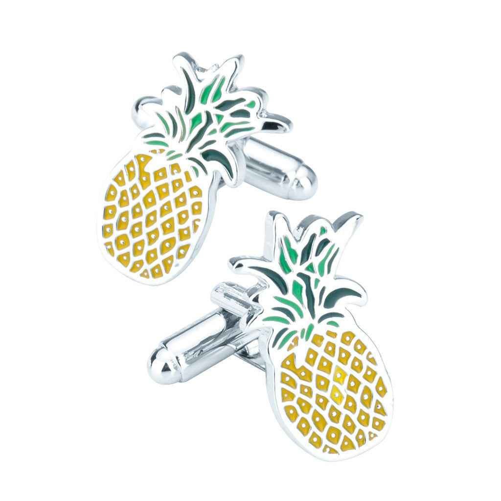 Pineapple-shaped cufflinks with copper tone and green, yellow enamel details