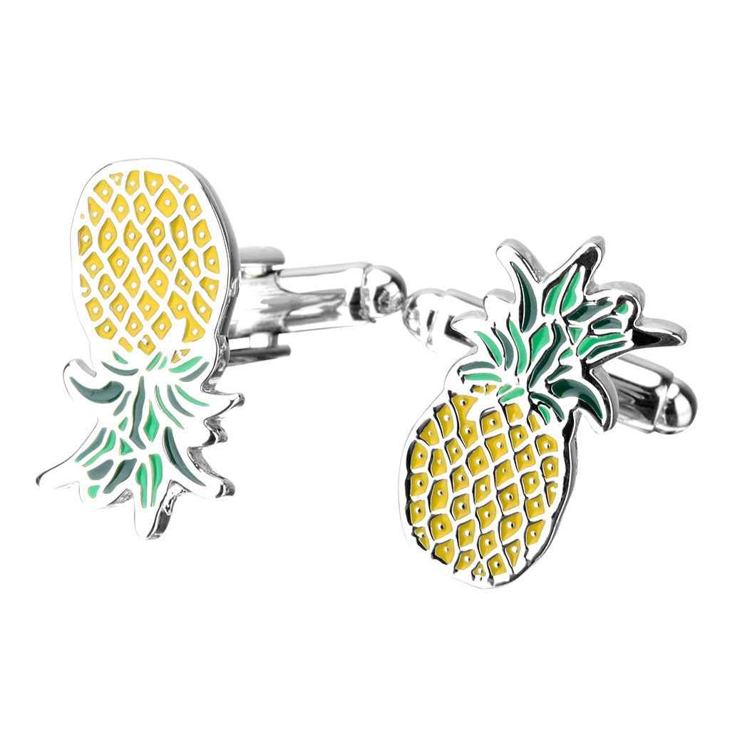 Pineapple cufflinks with round back posts and yellow-green enamel front