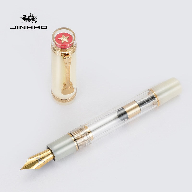 Jinhao 1935 Tiandao Fountain Pen – Red Star Cap Transparent Resin Body