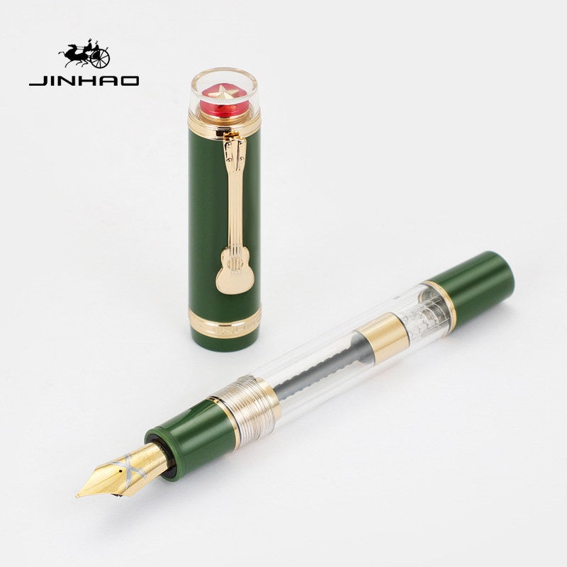 Jinhao 1935 Tiandao Fountain Pen – Red Star Cap Transparent Resin Body