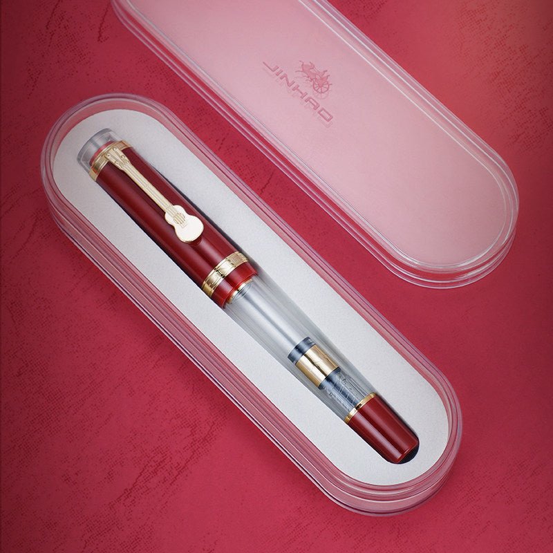 Jinhao 1935 Tiandao Fountain Pen – Red Star Cap Transparent Resin Body Red