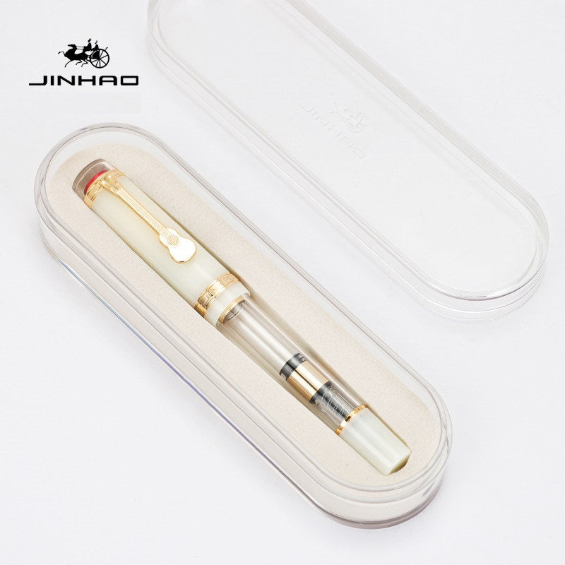 Jinhao 1935 Tiandao Fountain Pen – Red Star Cap Transparent Resin Body White
