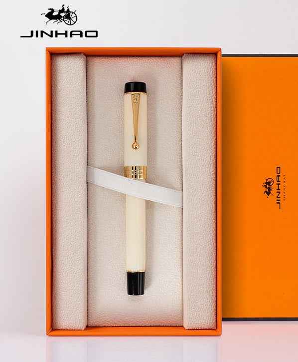 Jinhao Century 100 Fountain Pen – 18K Gold Plated Two-Tone Nib Ivory White
