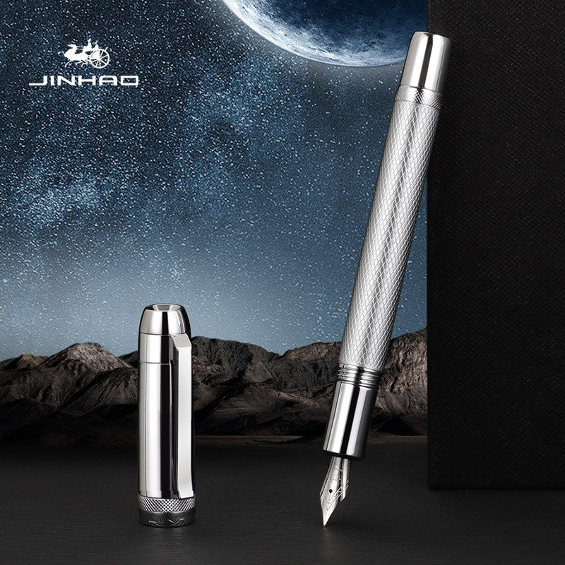 Jinhao Star 92 Fountain Pen – Diamond Cut Metal Body Iridium Nib All Silver EF 0.38MM