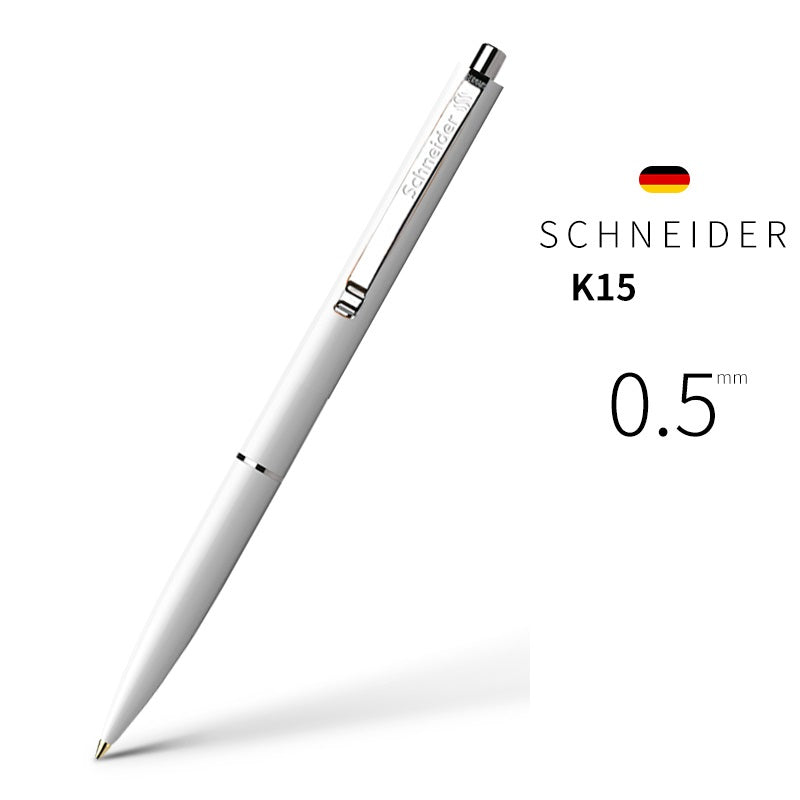 Schneider K15 Ballpoint Pens with Steel Clip 0.5mm Blue Ink 4 Pack White