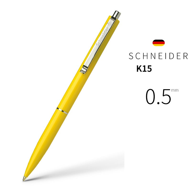 Schneider K15 Ballpoint Pens with Steel Clip 0.5mm Blue Ink 4 Pack Yellow
