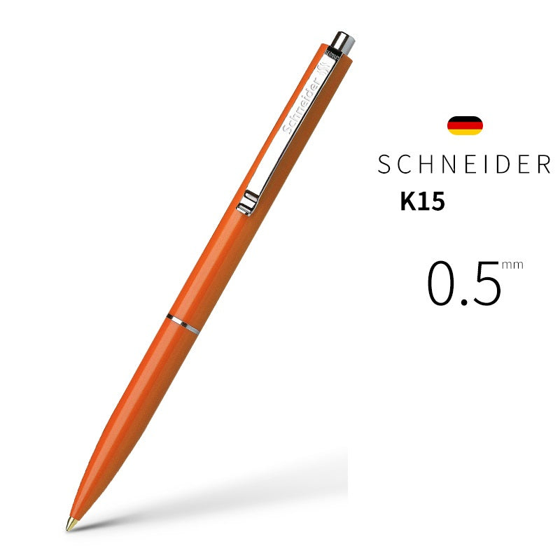 Schneider K15 Ballpoint Pens with Steel Clip 0.5mm Blue Ink 4 Pack Orange