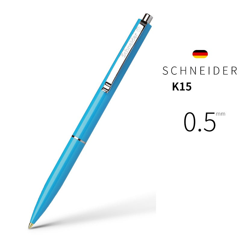 Schneider K15 Ballpoint Pens with Steel Clip 0.5mm Blue Ink 4 Pack Light Blue