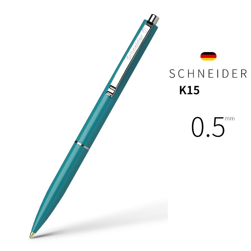 Schneider K15 Ballpoint Pens with Steel Clip 0.5mm Blue Ink 4 Pack Light Green