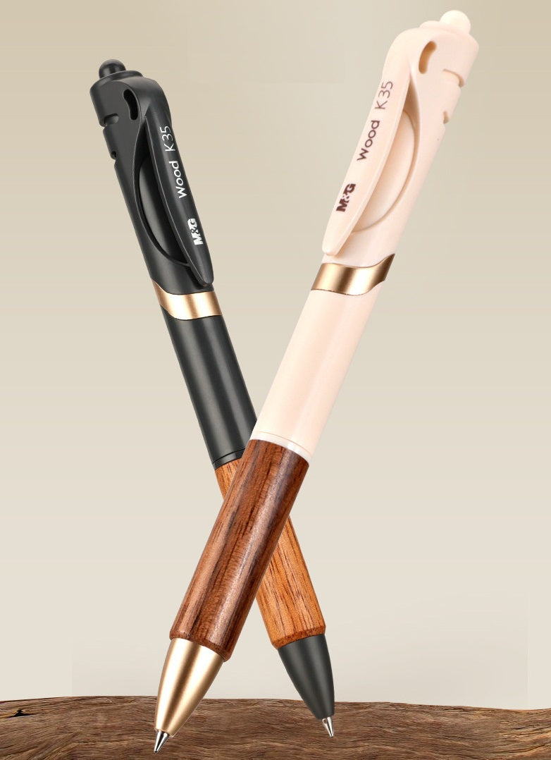 M&G K35 Walnut Wood Retractable Gel Pen 0.5MM 2 Pack