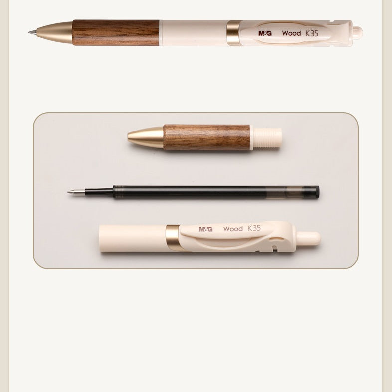 M&G K35 Walnut Wood Retractable Gel Pen 0.5MM 2 Pack