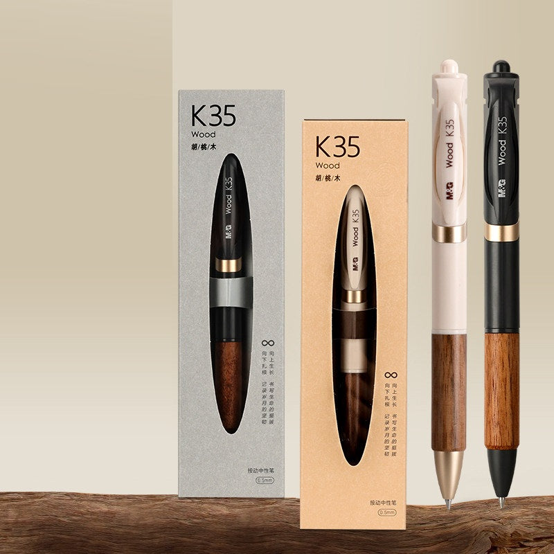M&G K35 Walnut Wood Retractable Gel Pen 0.5MM 2 Pack