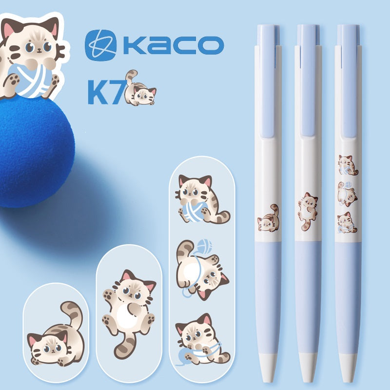 KACO K7 Cat Gel Pens 3 Pack with 5pcs Black Ink Refills
