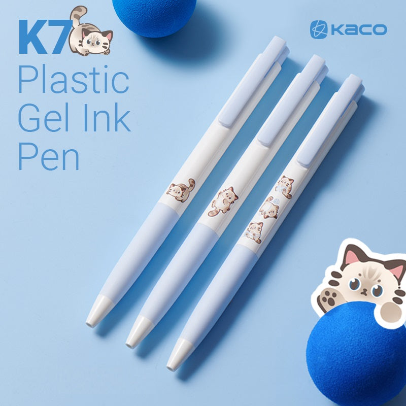 KACO K7 Cat Gel Pens 3 Pack with 5pcs Black Ink Refills
