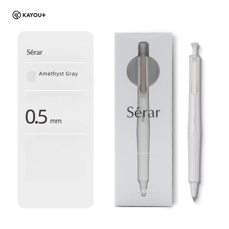 KAYOU Serar Retractable Gel Pen – 0.5mm Bullet Tip, Fast-Dry Black Ink, Resin Body, Brass Core & Metal Refill Grey