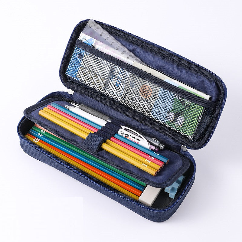 KING JIM GSG2000 Canvas Pen Case Double Compartment Pencil Bag Blue