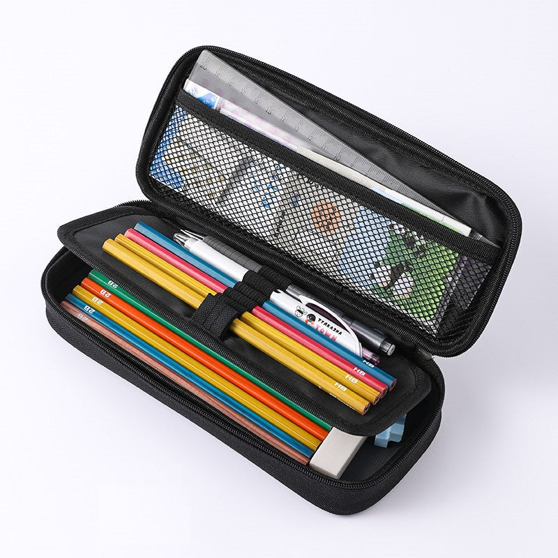 KING JIM GSG2000 Canvas Pen Case Double Compartment Pencil Bag Black