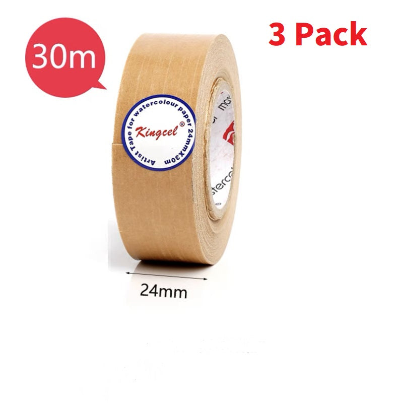 Kingcel Artist Tape White /Brown Kraft for Watercolor Paper Kraft 24mm x 30M 3pcs