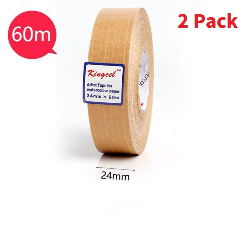 Kingcel Artist Tape White /Brown Kraft for Watercolor Paper Kraft 24mm x 60M 2pcs