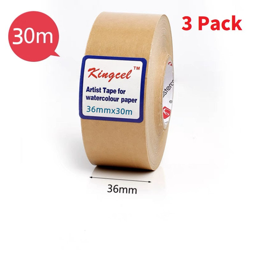 Kingcel Artist Tape White /Brown Kraft for Watercolor Paper Kraft 36mm x 30M 3pcs