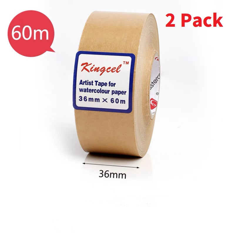Kingcel Artist Tape White /Brown Kraft for Watercolor Paper Kraft 36mm x 60M 2pcs