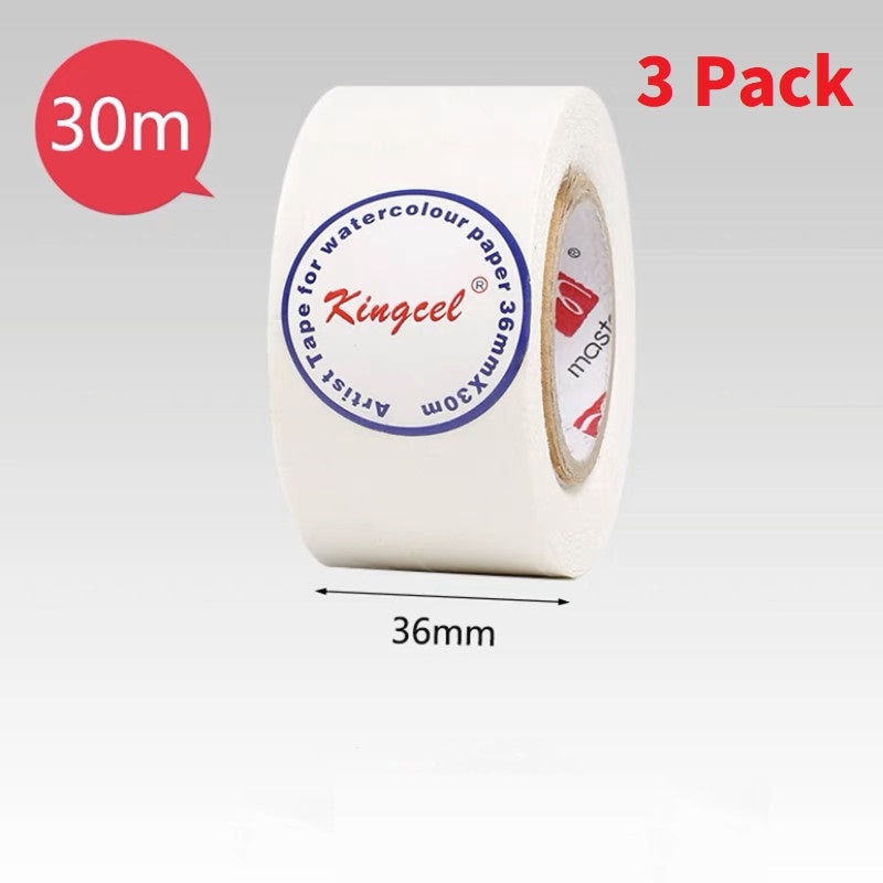 Kingcel Artist Tape White /Brown Kraft for Watercolor Paper White 36mm x 30M 3pcs