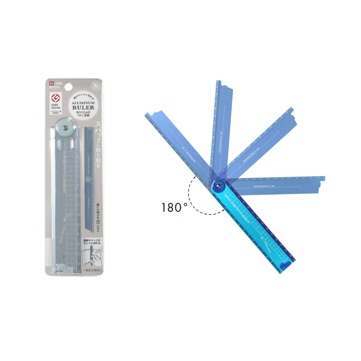 Kutsuwa HiLine Folding Aluminum Ruler 15-30cm Blue