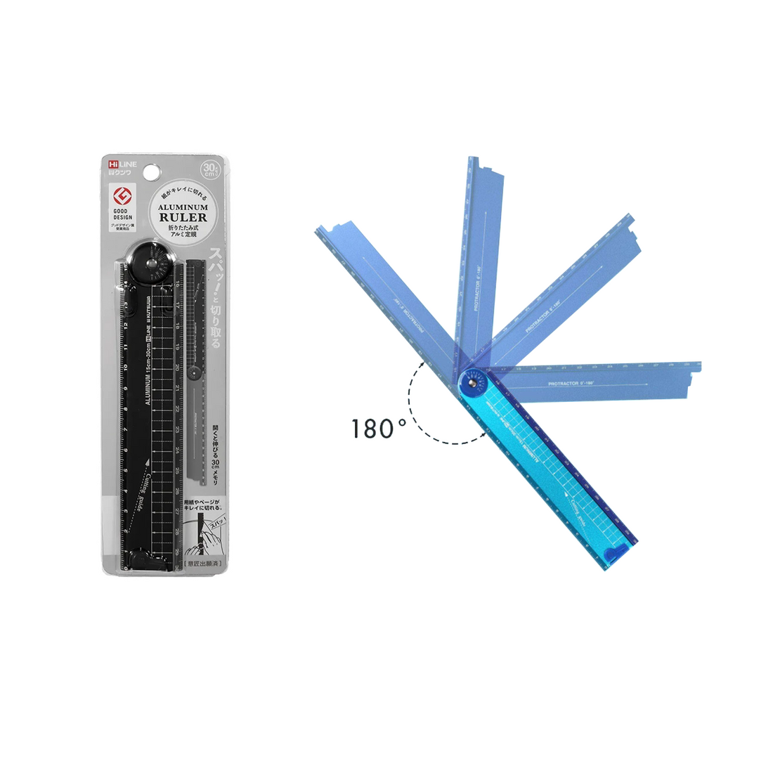 Kutsuwa HiLine Folding Aluminum Ruler 15-30cm Black