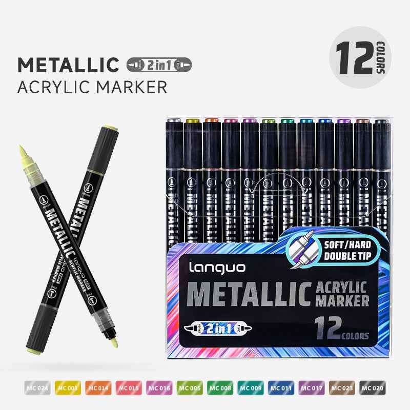 LANGUO 12/24/48 Metallic Colors Acrylic Paint Markers Fine Brush Tip 12 Color