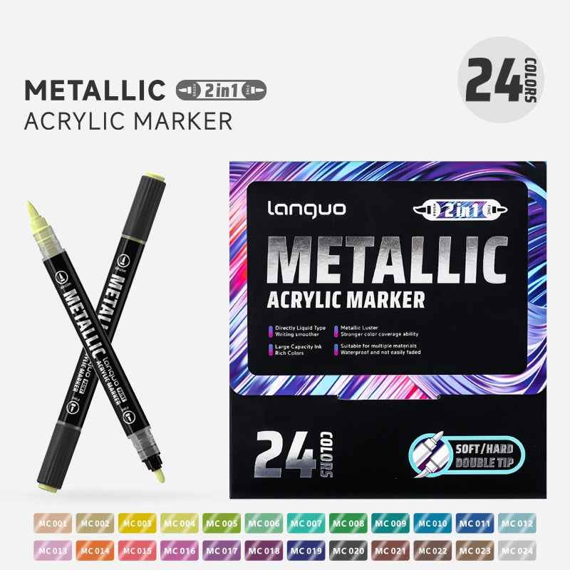 LANGUO 12/24/48 Metallic Colors Acrylic Paint Markers Fine Brush Tip 12 Color