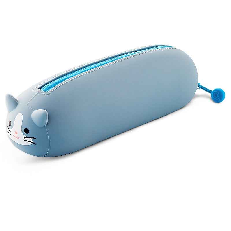 LIHITLAB PuniLabo Lying Pen Pouch Zipper Pen Case Blue Cat