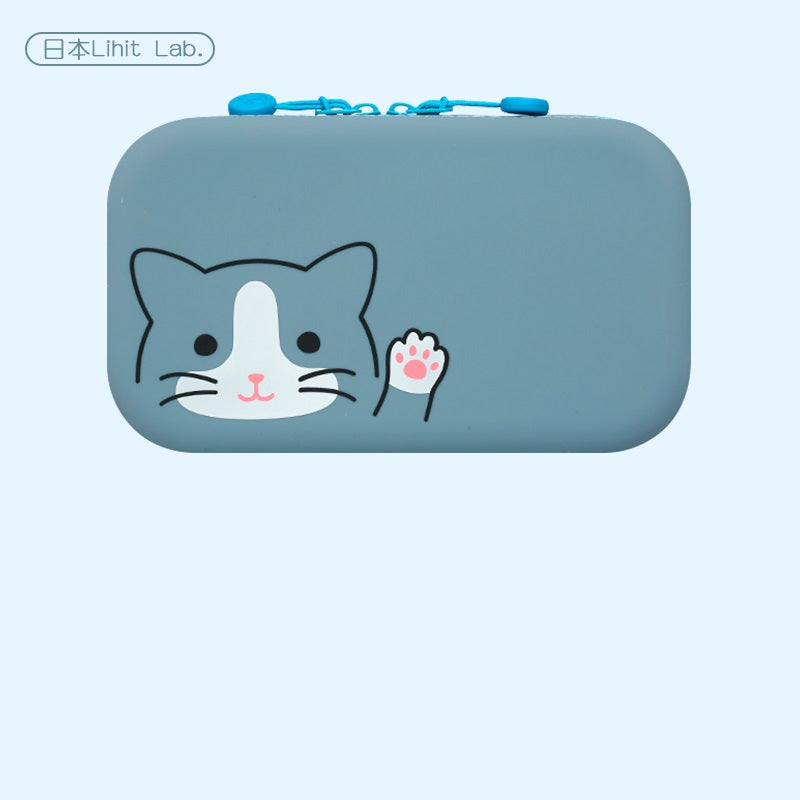 LIHITLAB PuniLabo Zipper Pen Pouch Silicone A-7716 Blue Cat