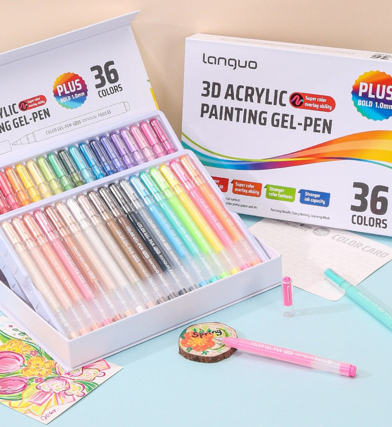 Languo 3D Acrylic Painting Gel Pens for Coloring 36/54 Colors Set 36 Colors