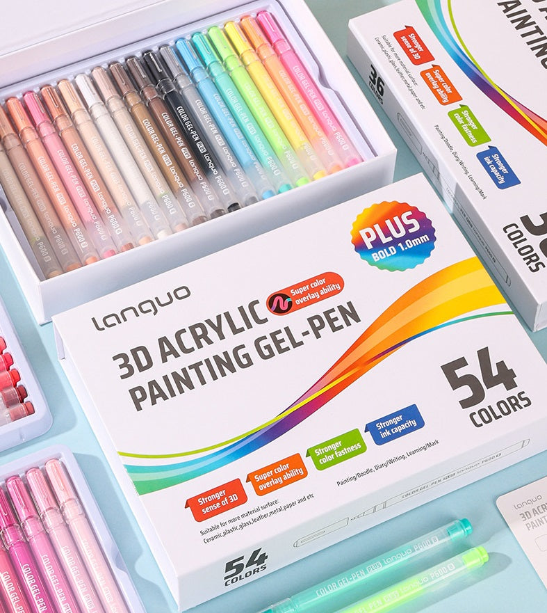 Languo 3D Acrylic Painting Gel Pens for Coloring 36/54 Colors Set 54 Colors
