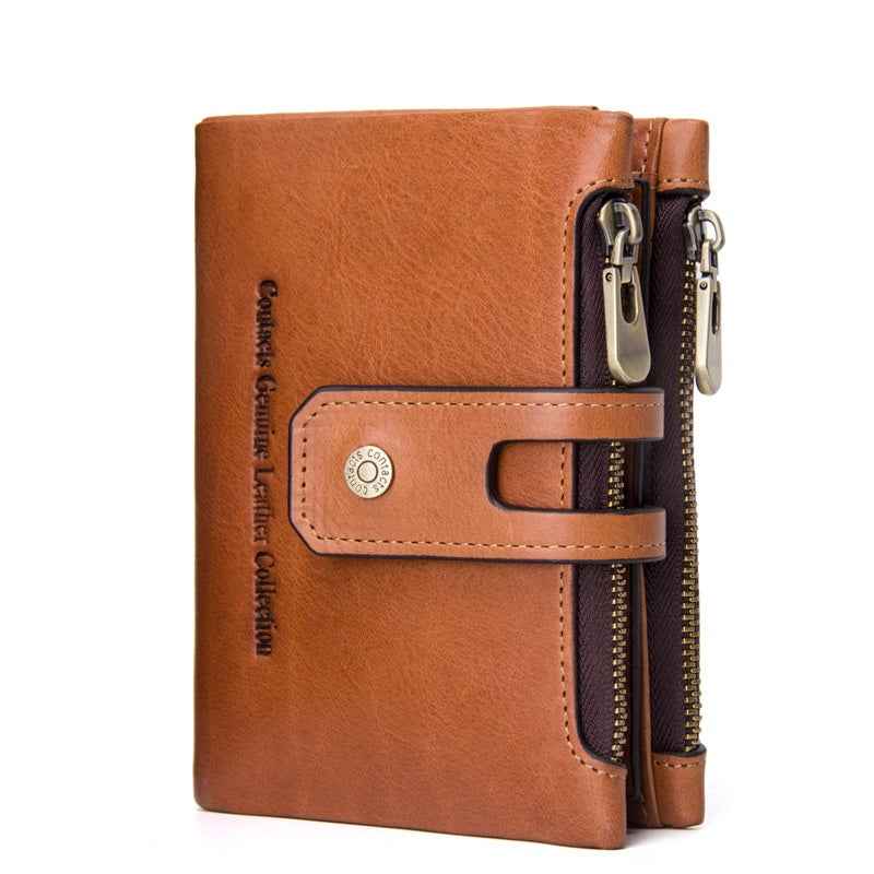 Men Leather Trifold Wallet RFID Blocking Brown