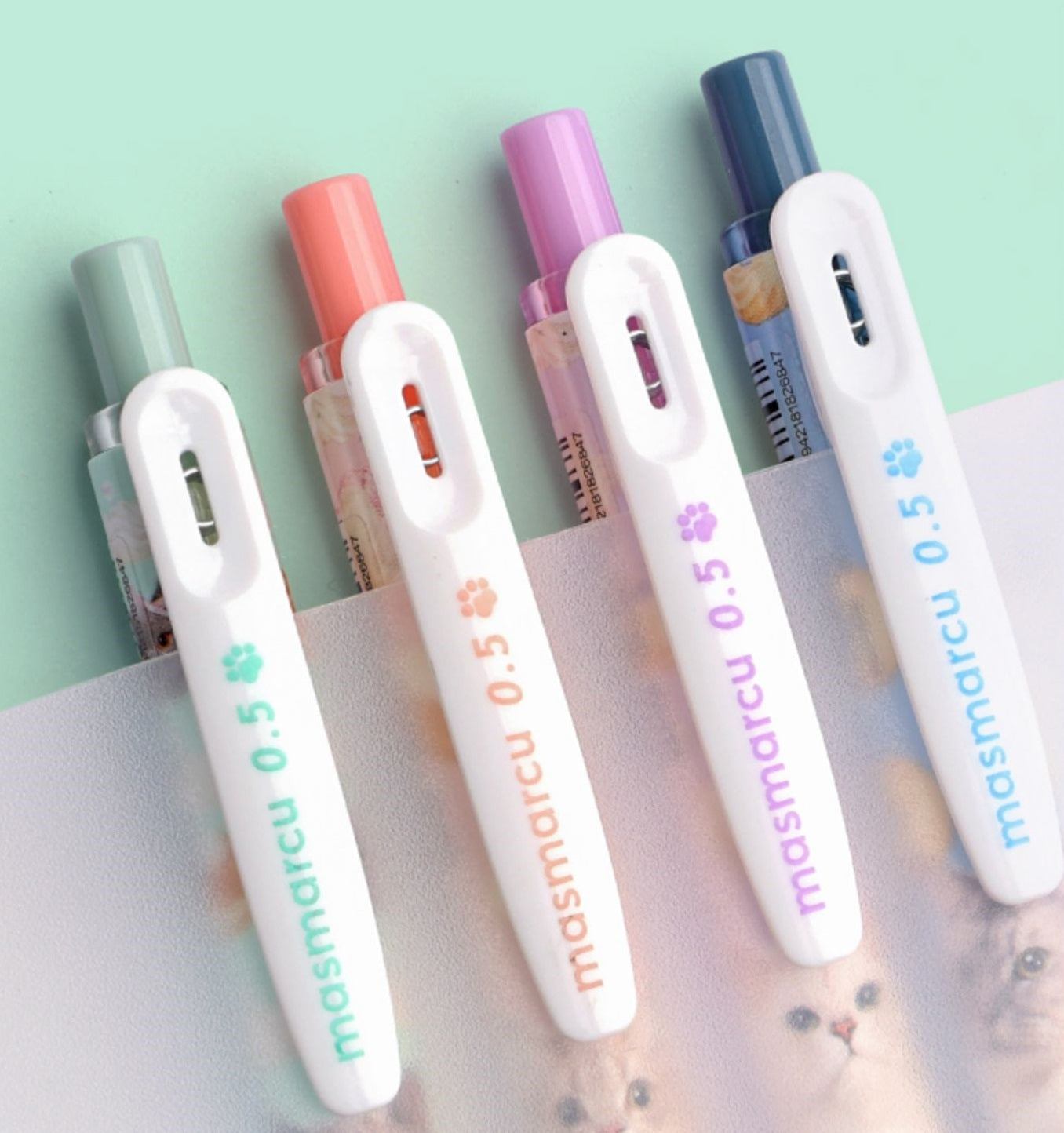M&G Masmarcu Retractable Cat Gel Pens 4 Pack Black Ink 0.5mm