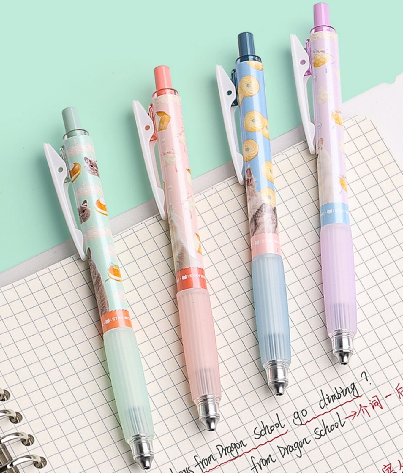 M&G Masmarcu Retractable Cat Gel Pens 4 Pack Black Ink 0.5mm