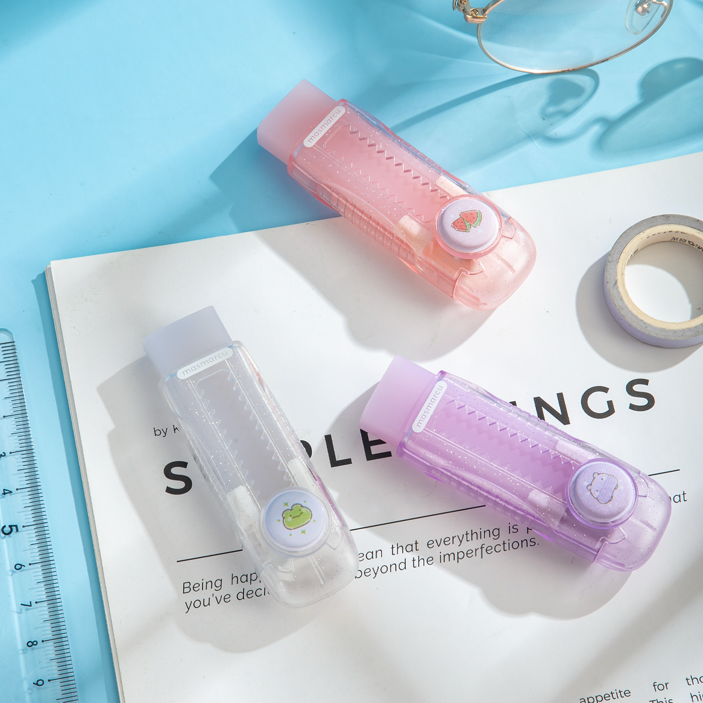 M&G Masmarcu Push Eraser Transparent Case 3‑Piece Set