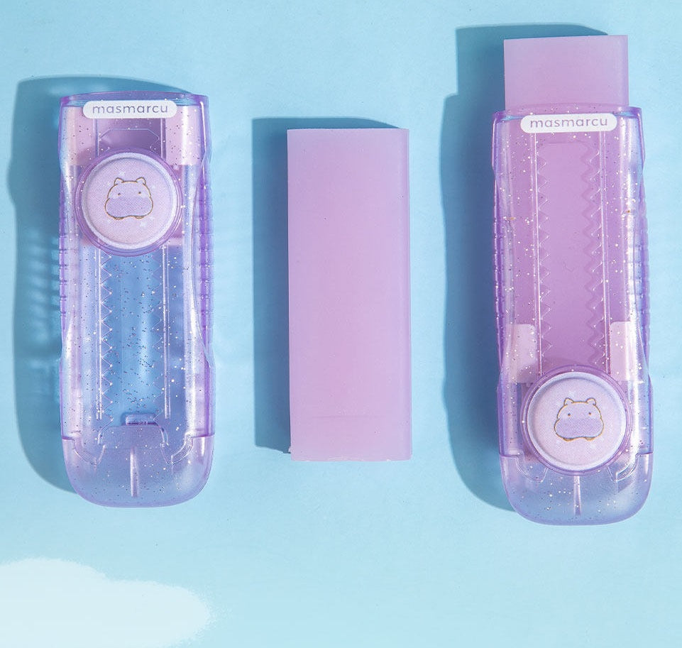 M&G Masmarcu Push Eraser Transparent Case 3‑Piece Set