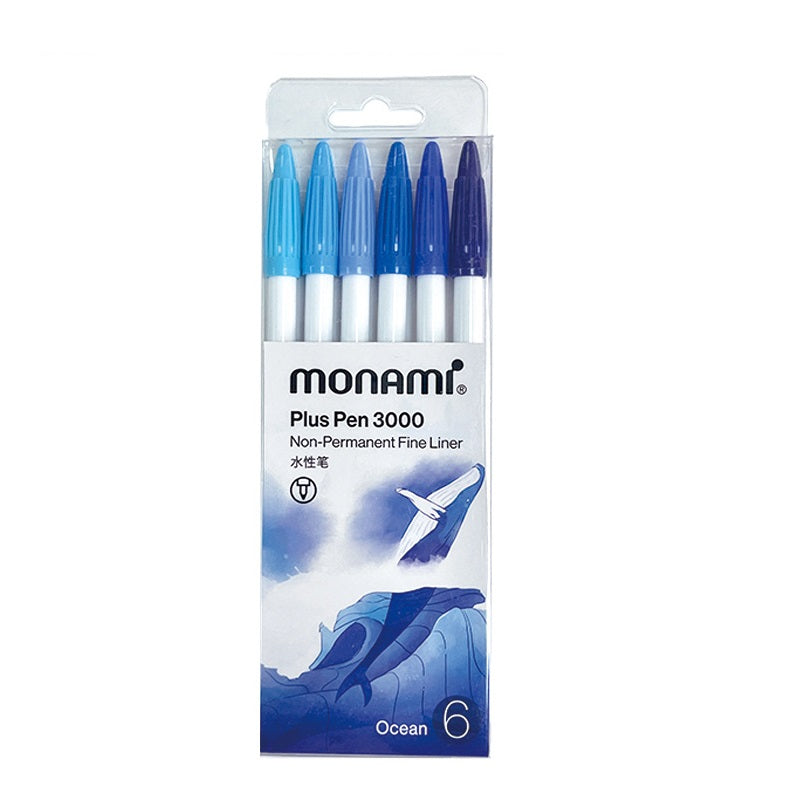 MONAMI Plus Pen 3000 Pigment 6 Set Felt Tip Pens Ocean