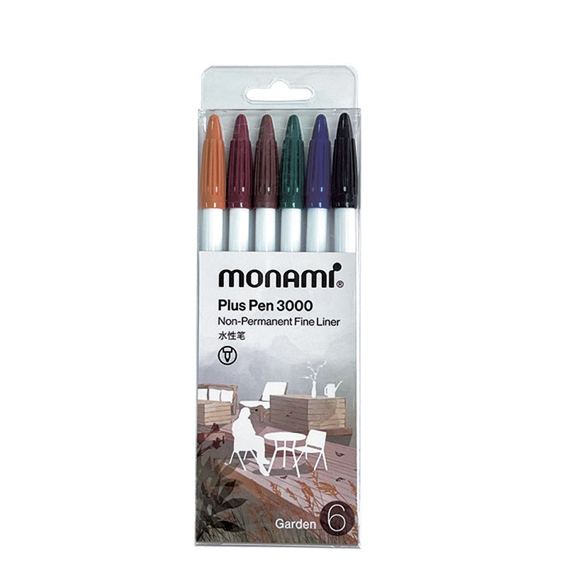 MONAMI Plus Pen 3000 Pigment 6 Set Felt Tip Pens Garden