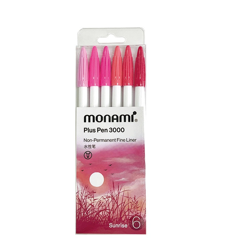 MONAMI Plus Pen 3000 Pigment 6 Set Felt Tip Pens Sunrise