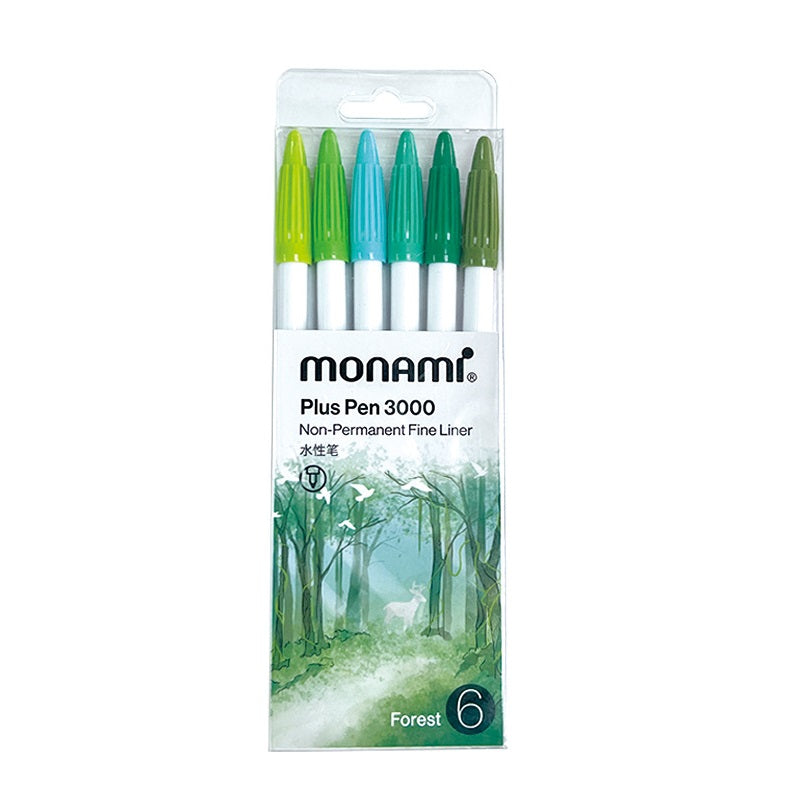 MONAMI Plus Pen 3000 Pigment 6 Set Felt Tip Pens Forest