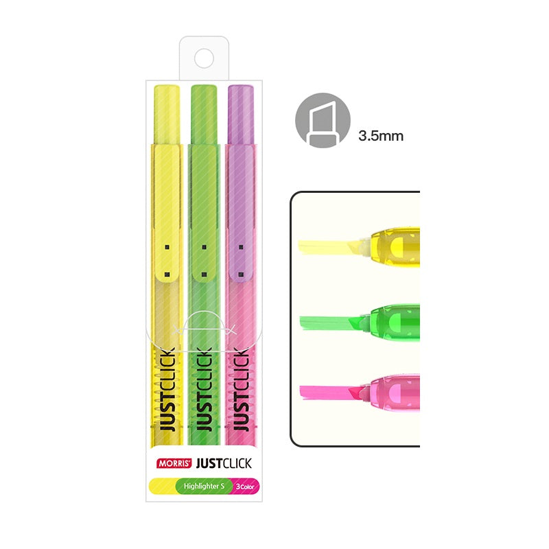 MORRIS JUSTCLICK Retractable Highlighters 6/5/3Color Sets Bright 3 Color