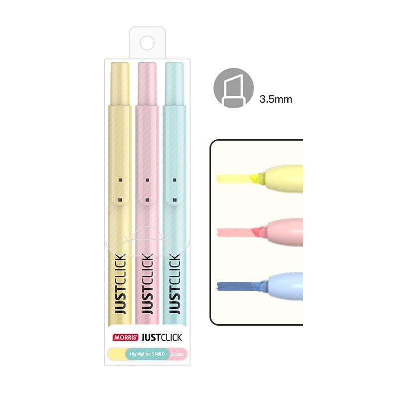 MORRIS JUSTCLICK Retractable Highlighters 6/5/3Color Sets Mild 3 Color