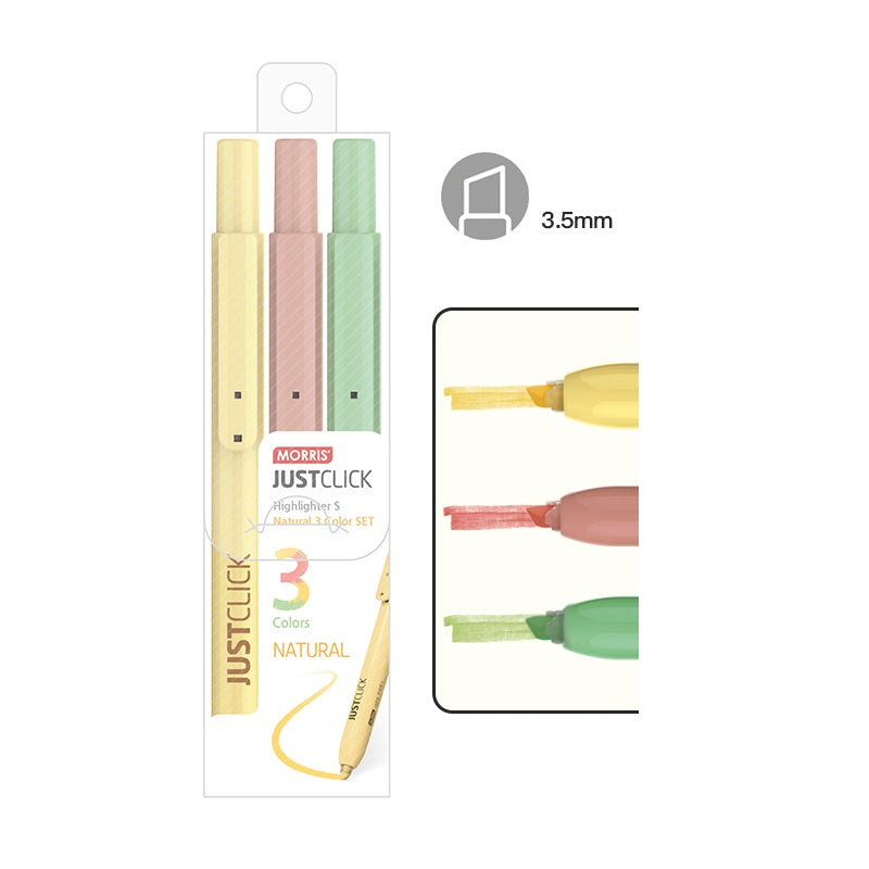 MORRIS JUSTCLICK Retractable Highlighters 6/5/3Color Sets Nature 3 Color