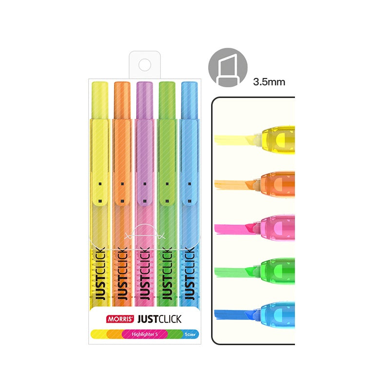 MORRIS JUSTCLICK Retractable Highlighters 6/5/3Color Sets Bright 5 Color