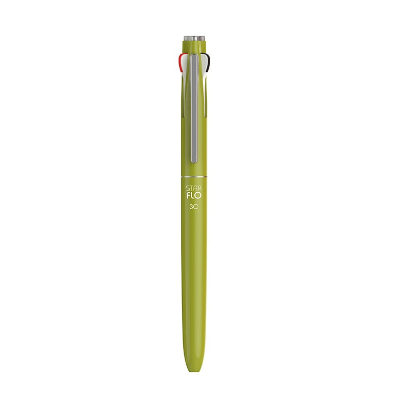 MORRIS STARFLO 3-Color Hybrid Ballpoint Pen (Black/Blue/Red) – 0.7mm Olive Green