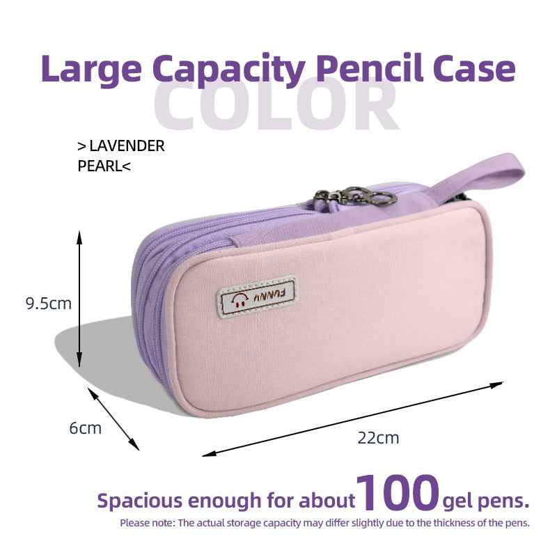 Macaron Color Canvas Triple-Layer Pencil Case Purple